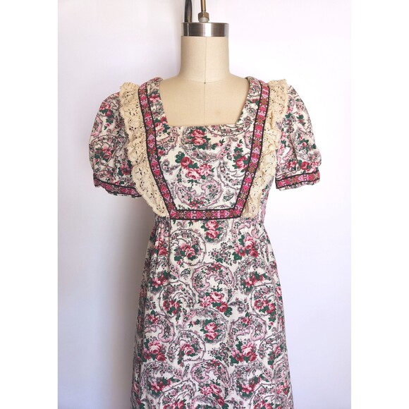 70s Floral Maxi Dress - Prairie Peasant Dress - Gunne Style Dress - Romantic XS - Picture 7 of 9